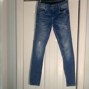 Zara Blue Skinny Jeans with Faded Distressing
